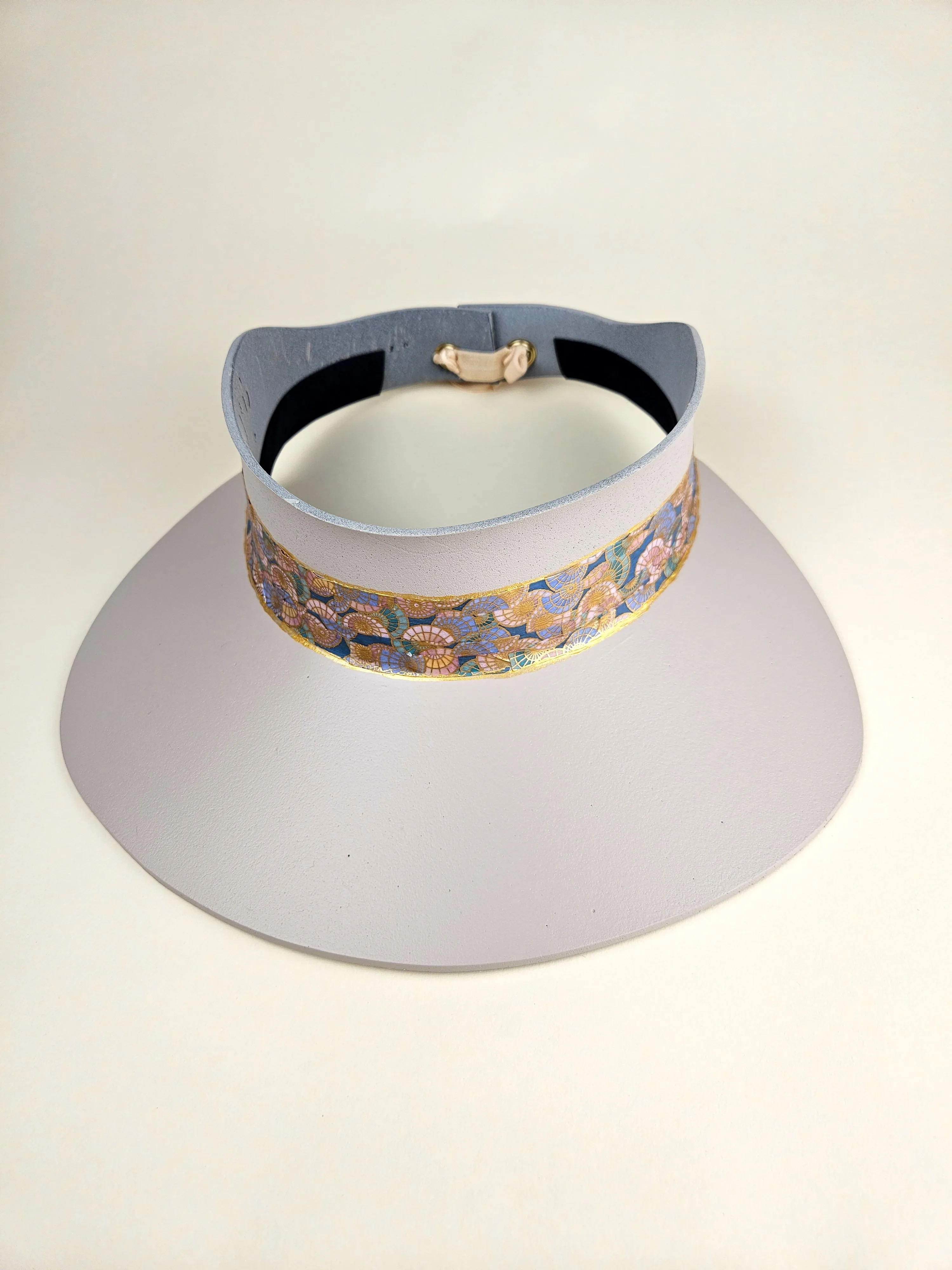 Peach Gray "LadyEVA" Visor Hat with Golden Multicolor Band