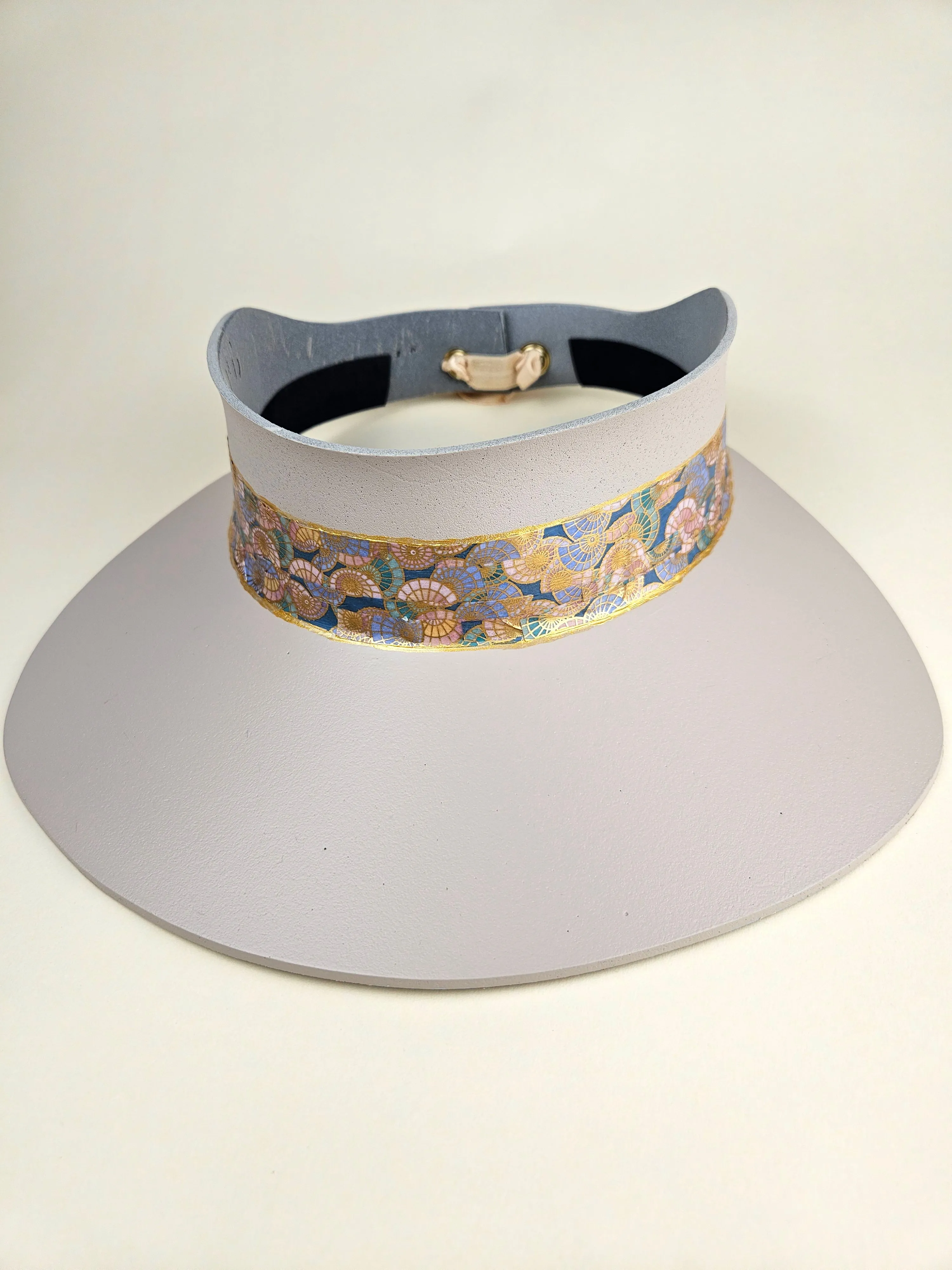 Peach Gray "LadyEVA" Visor Hat with Golden Multicolor Band