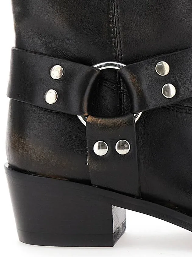 'Roxy' Black Western Style Ankle Boots With Brown Nuances In Leather Woman
