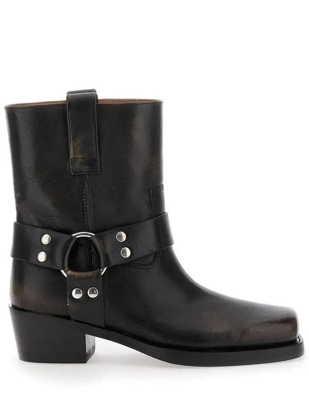 'Roxy' Black Western Style Ankle Boots With Brown Nuances In Leather Woman