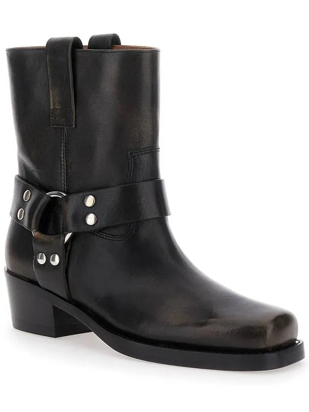 'Roxy' Black Western Style Ankle Boots With Brown Nuances In Leather Woman