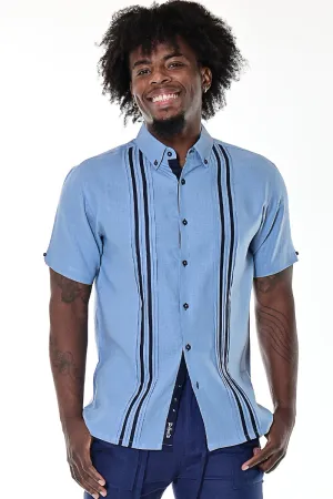 Short Sleeve Guayabera Style Shirt for Men Linen w/Contrast Pleated Panels