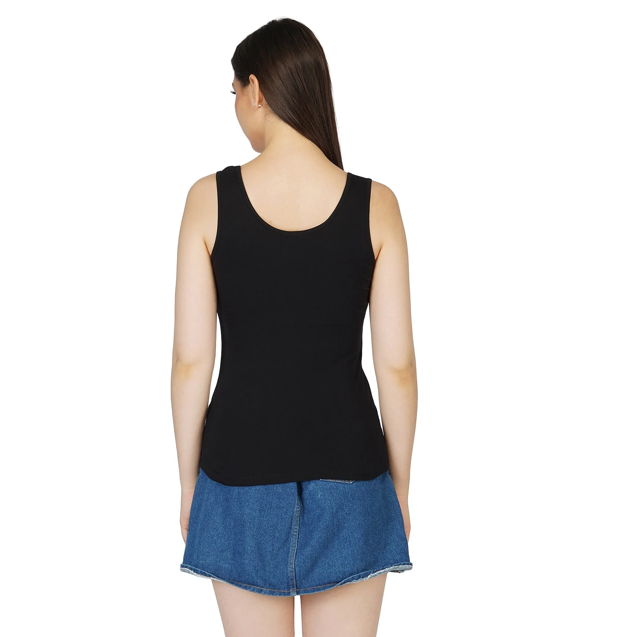 SLAY. Women's Black Printed Tank Top