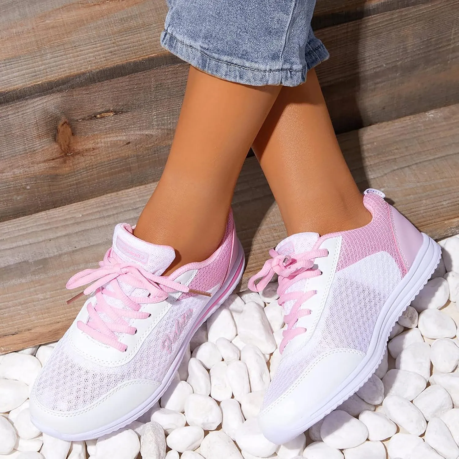 Sneakers for Women Casual Mesh Breathable Lace Up Walking Non Slip Work Shoes Women Jogging Men Casual Dress Shoes Dress Sneakers Black Tennis Shoe Cross Trainer Shoe