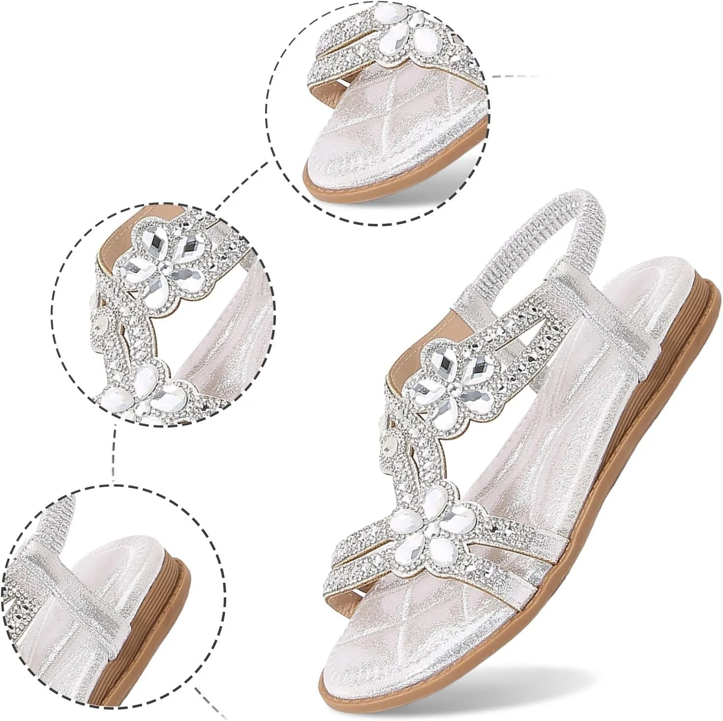 Summer Sandals for Women 2025 Bohemian Beaded Rhinestone Ankle Strap Dressy Wedding Shoes Comfortable Beach Flat Sandals
