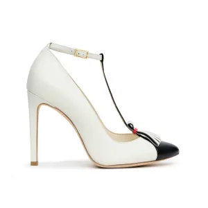 Tamron Ankle Strap Pumps in Ivory Black & Red