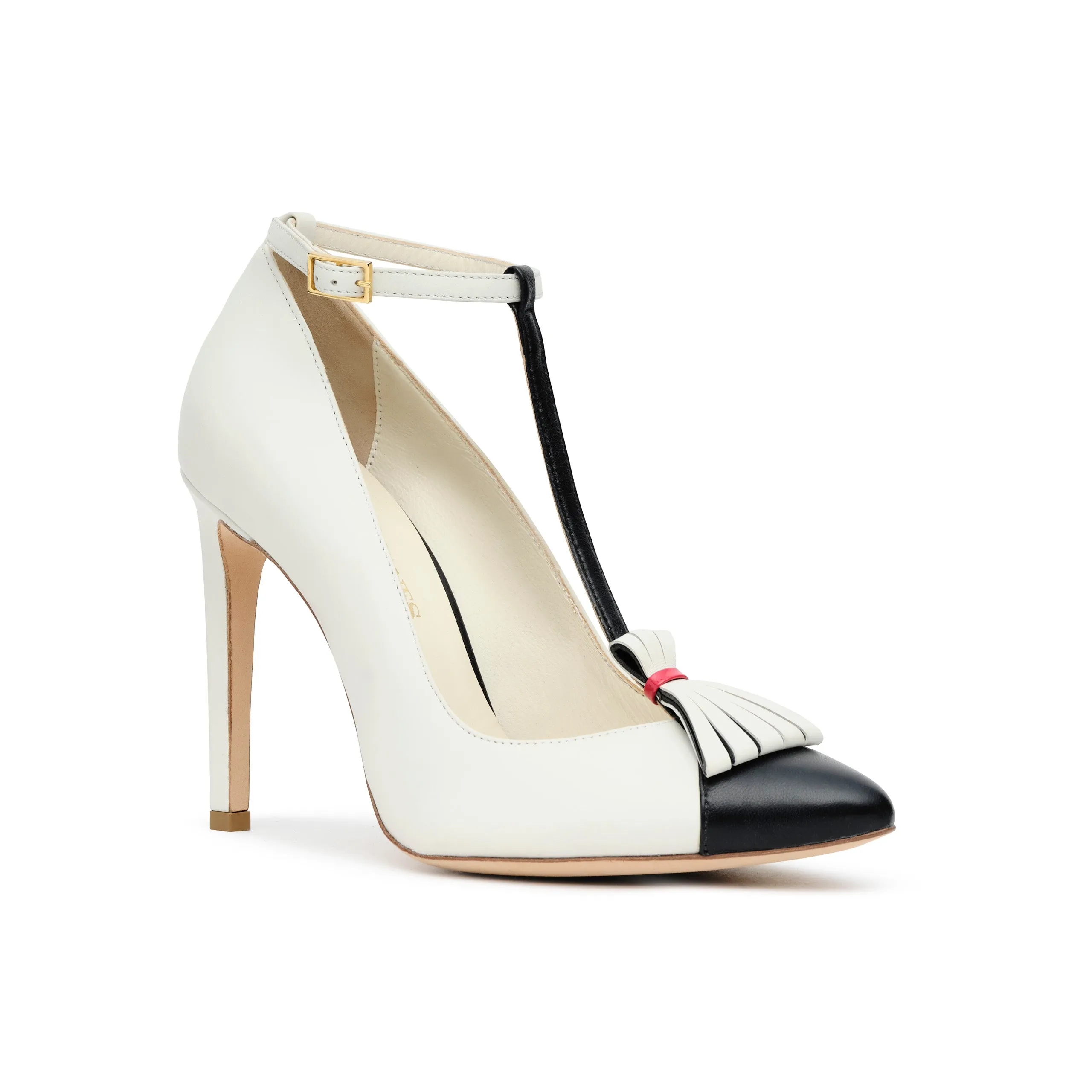 Tamron Ankle Strap Pumps in Ivory Black & Red