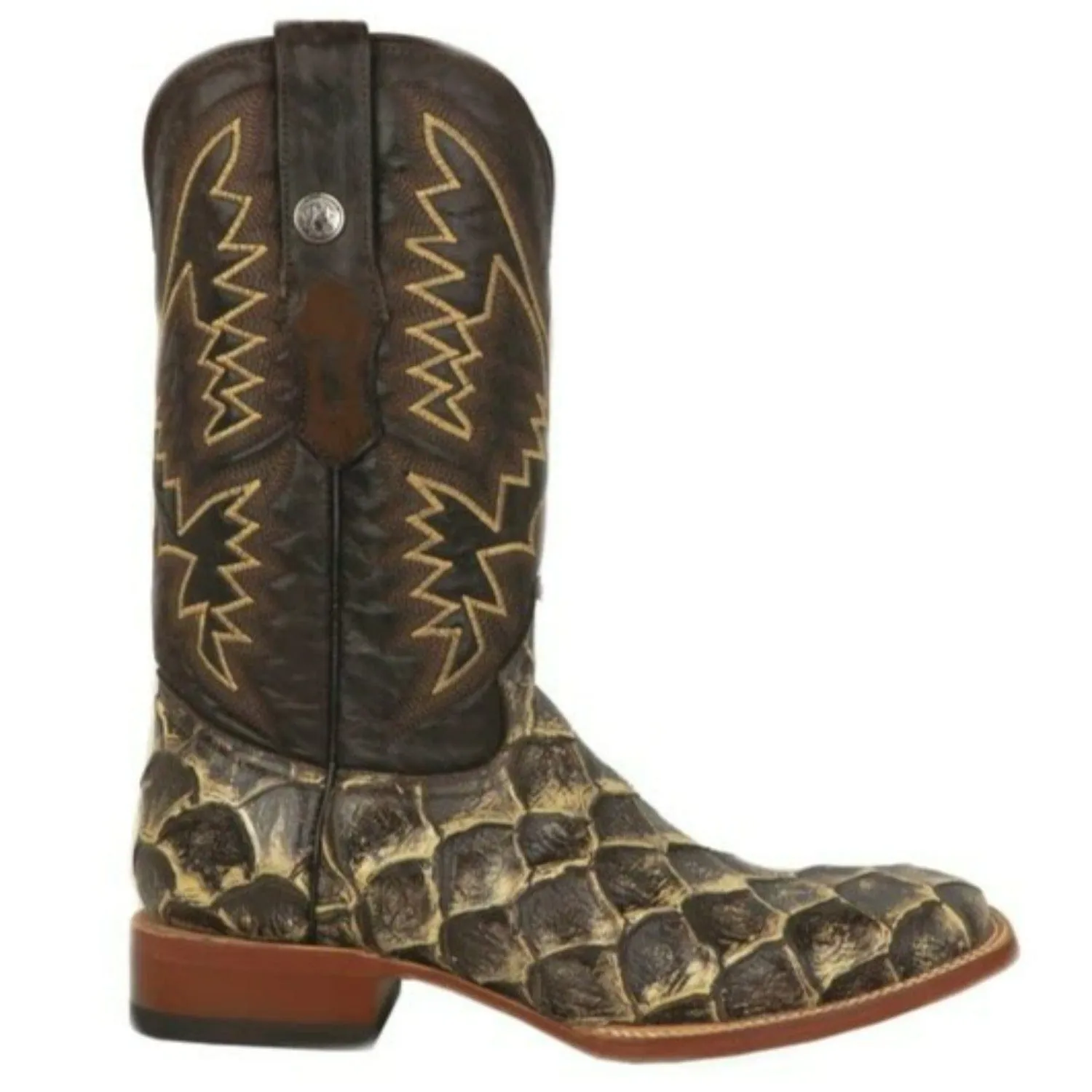 Tanner Mark Men's LaGrange Print Monster Fish Square Toe Boots Brown TM201713