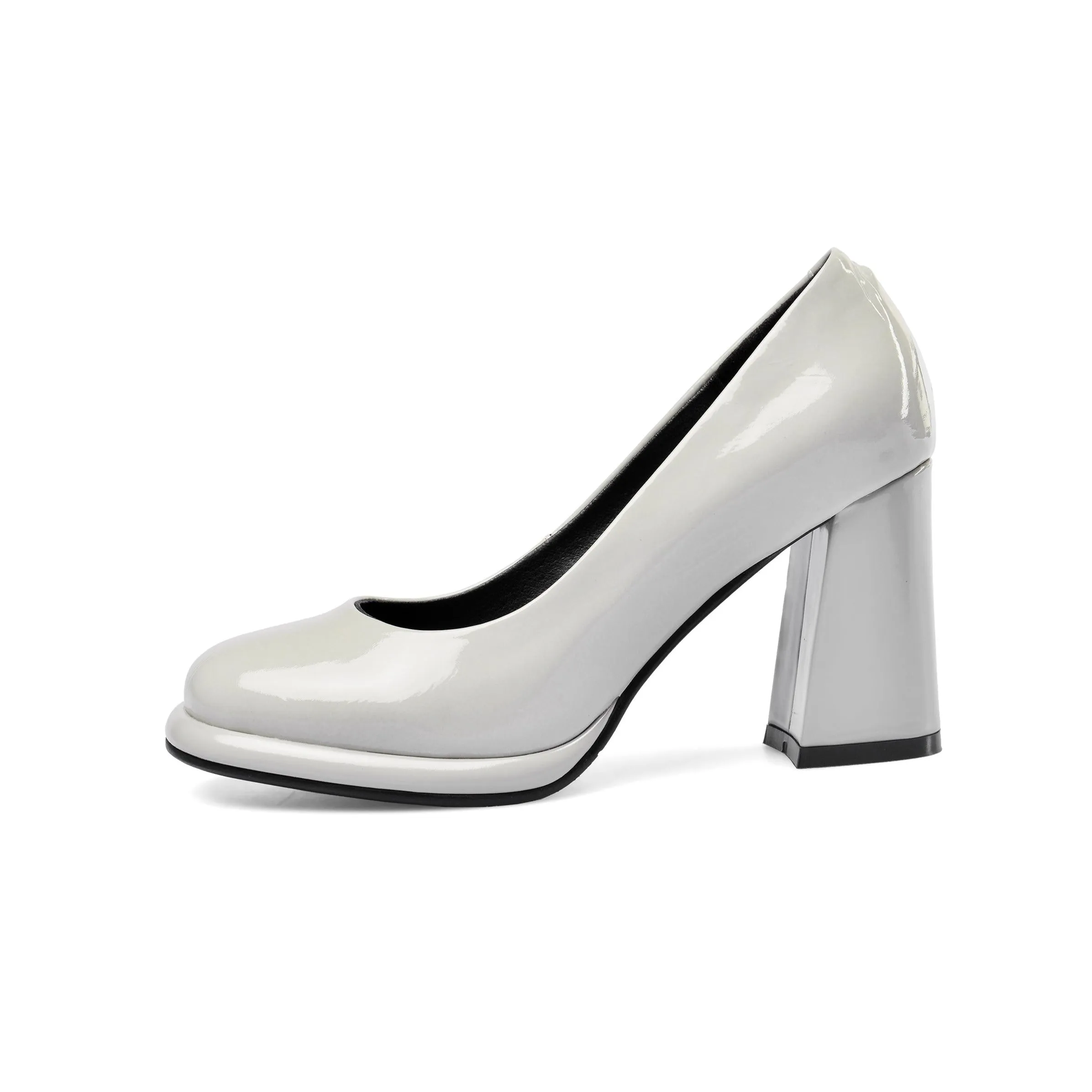 TinaCus Women's Patent Leather Round Toe Handmade High Chunky Heels Slip On Pumps Shoes