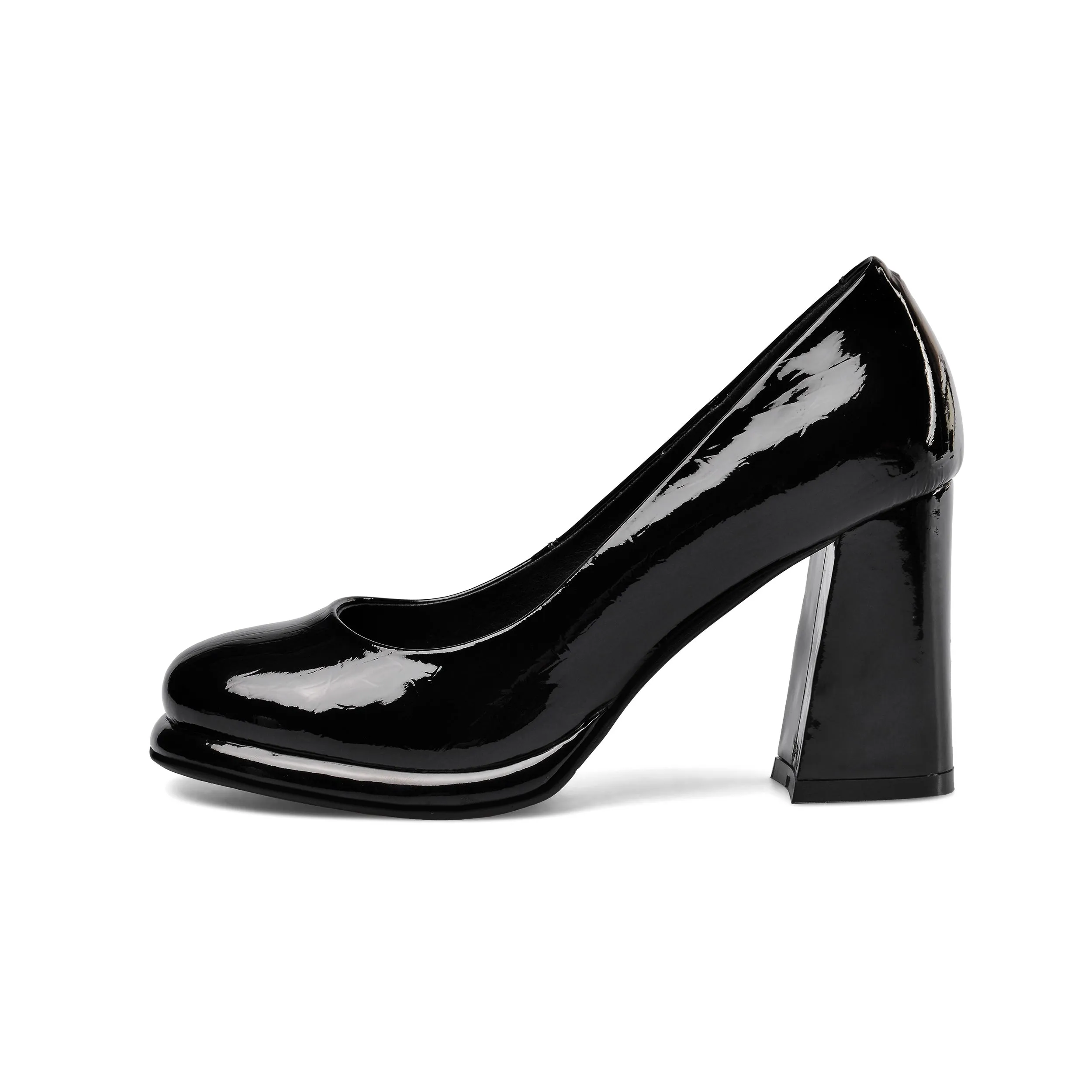 TinaCus Women's Patent Leather Round Toe Handmade High Chunky Heels Slip On Pumps Shoes
