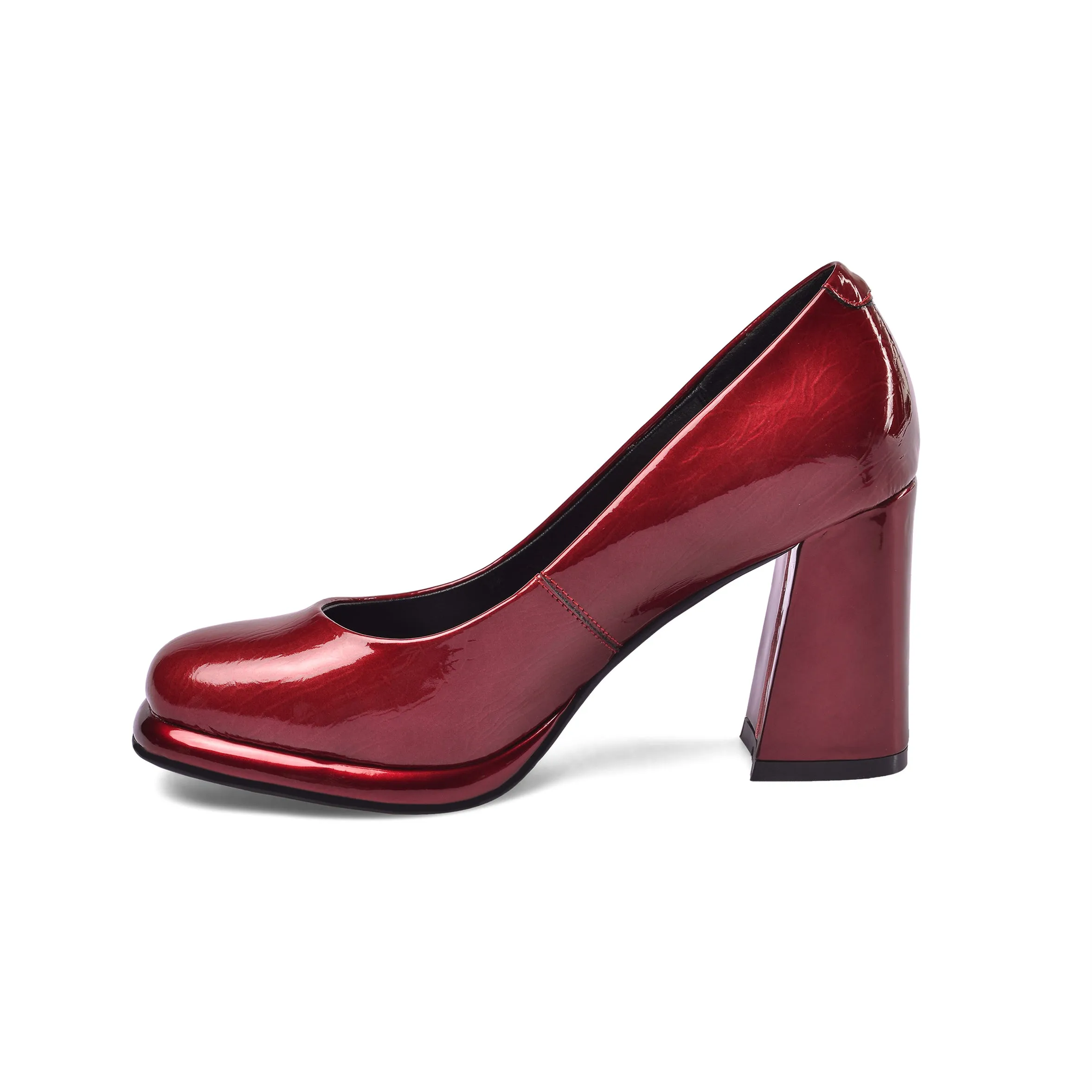 TinaCus Women's Patent Leather Round Toe Handmade High Chunky Heels Slip On Pumps Shoes