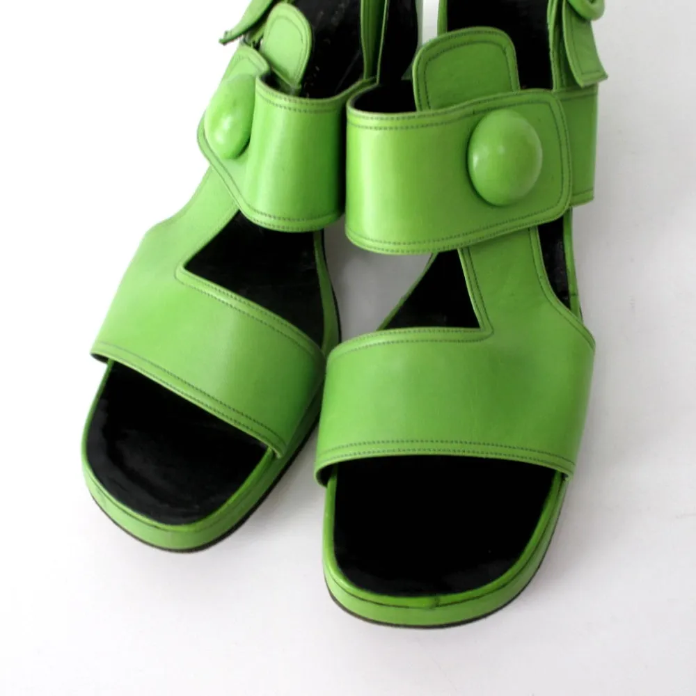 Vintage 60s 70s Lime Green Martini Osvaldo Chunky Sandals Shoes 9