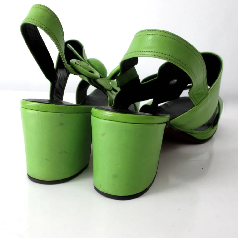 Vintage 60s 70s Lime Green Martini Osvaldo Chunky Sandals Shoes 9