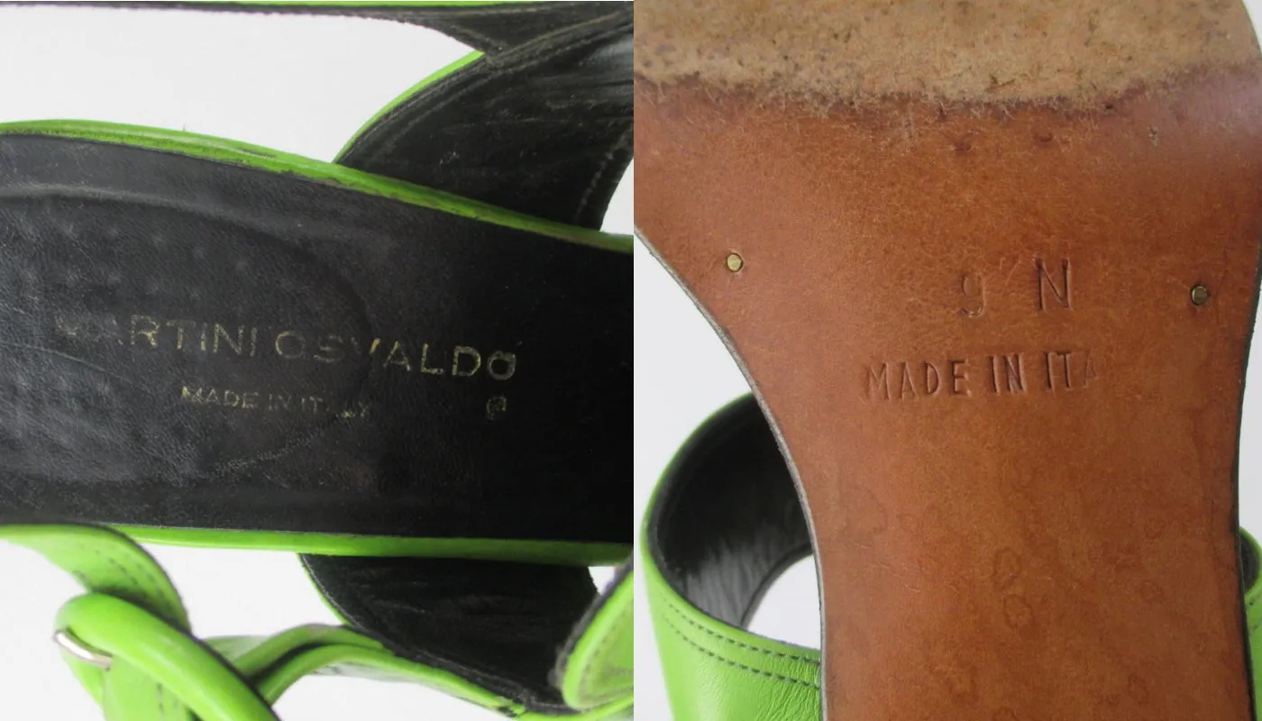 Vintage 60s 70s Lime Green Martini Osvaldo Chunky Sandals Shoes 9