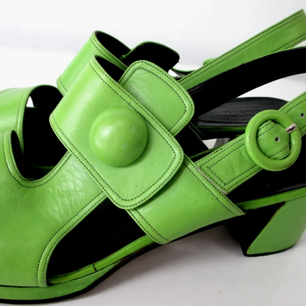 Vintage 60s 70s Lime Green Martini Osvaldo Chunky Sandals Shoes 9