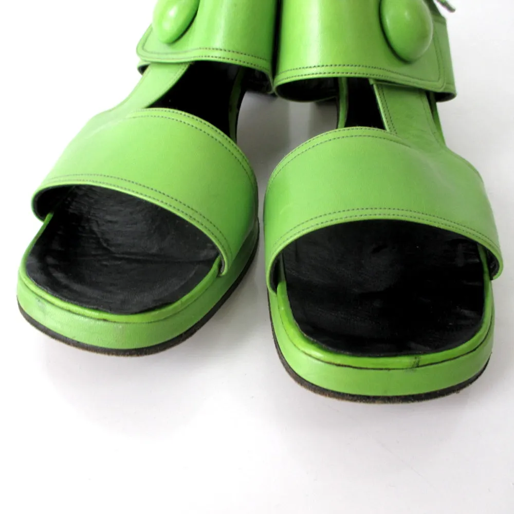 Vintage 60s 70s Lime Green Martini Osvaldo Chunky Sandals Shoes 9