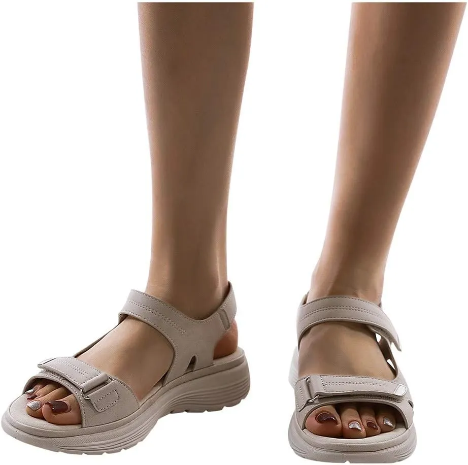 Walking and Hiking Sandals for Women 2025 Summer Casual Open Toe Backless Orthotic Fashion Hook and Loop Straps Sandal Beach Vacation Outdoor Athletic Shoes With Arch Support