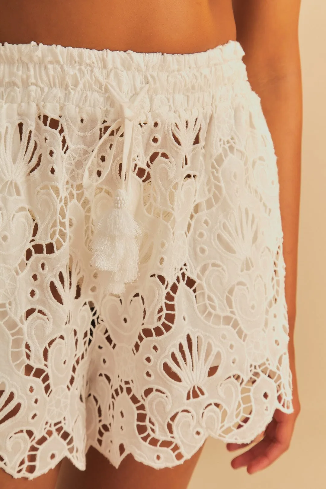 White Seashell Eyelet Short