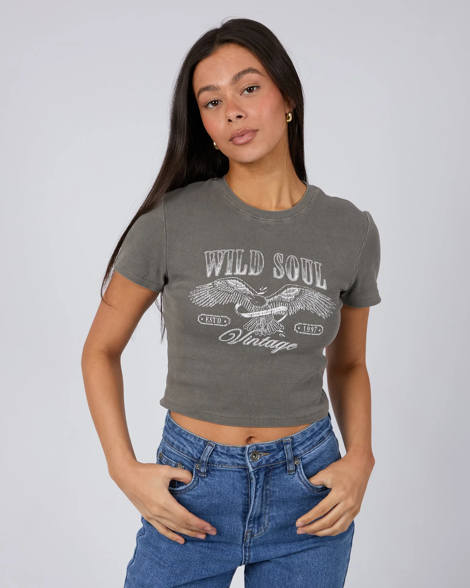 Wild Soul Crop Tee Charcoal