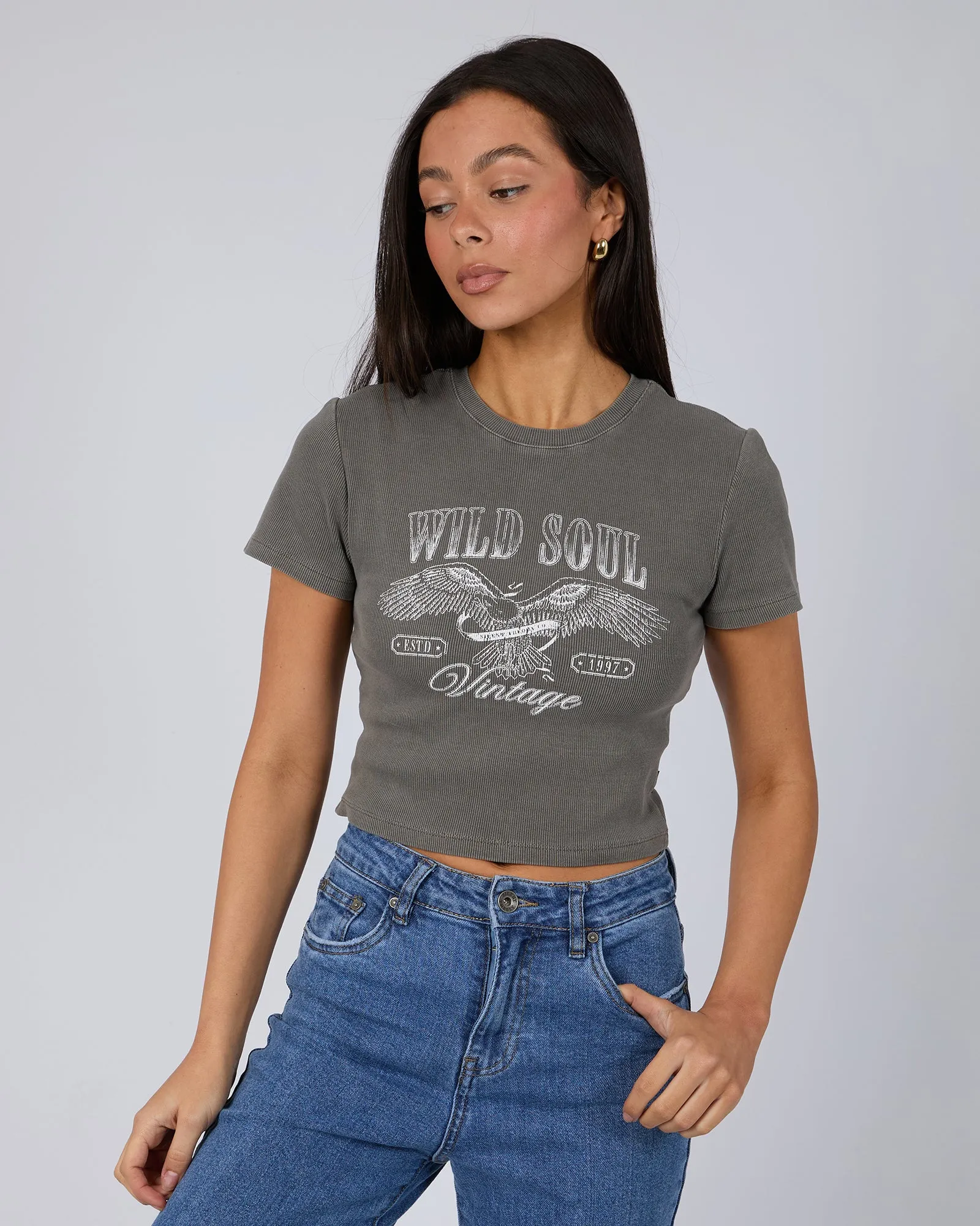 Wild Soul Crop Tee Charcoal