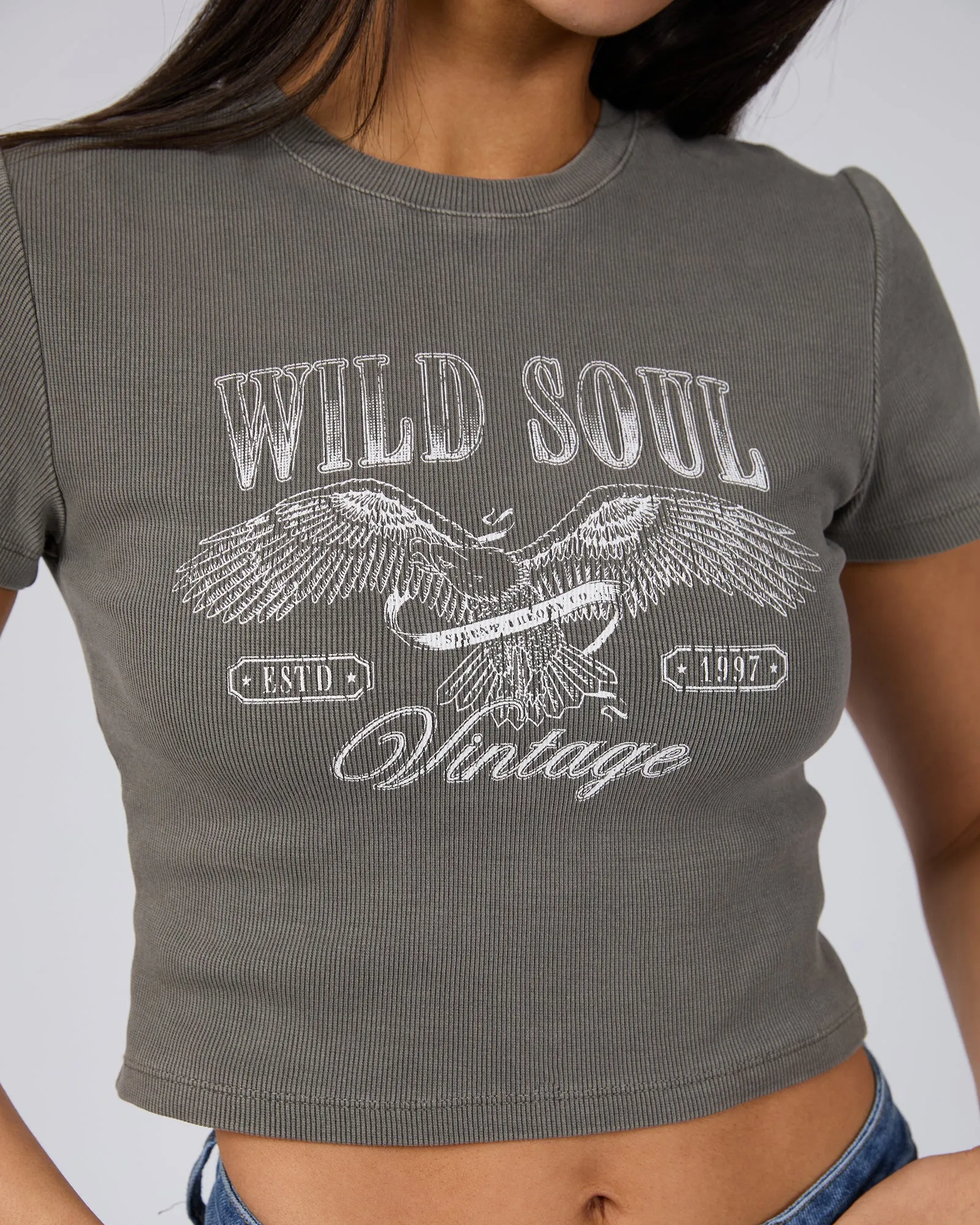 Wild Soul Crop Tee Charcoal