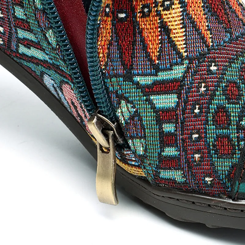 Women's Bohemian Fashion Leather Square Heels Ankle Boots