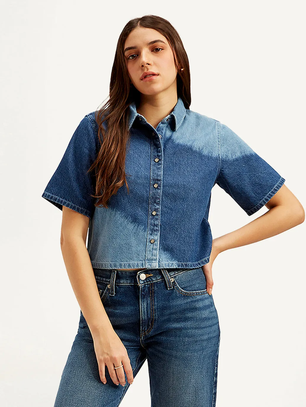 Women's Colorblock Spread Collar Shirt