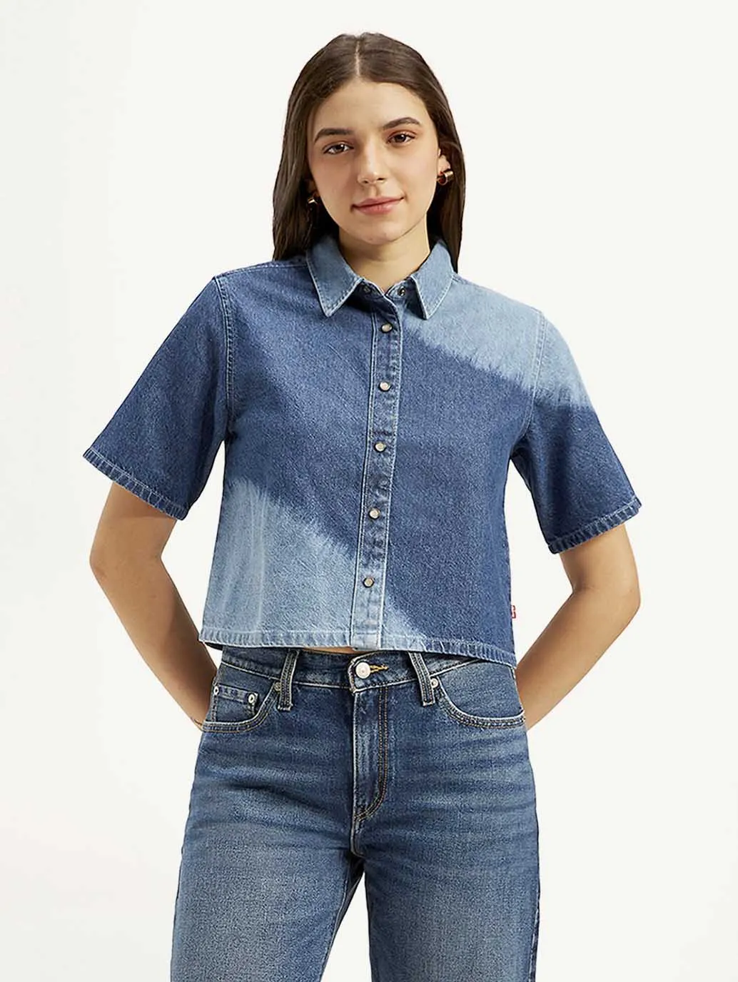 Women's Colorblock Spread Collar Shirt