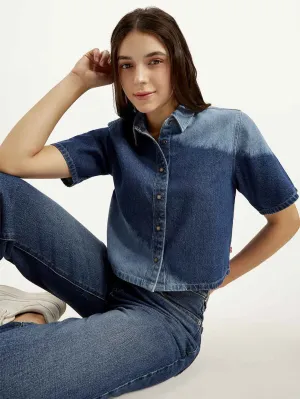 Women's Colorblock Spread Collar Shirt
