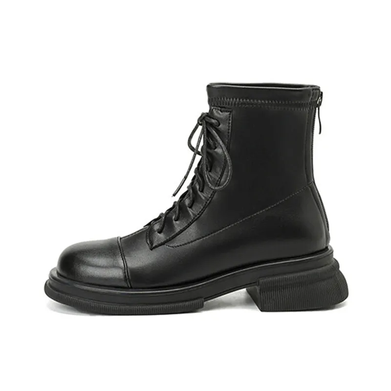 Women's lace up martin boots low heel bootie