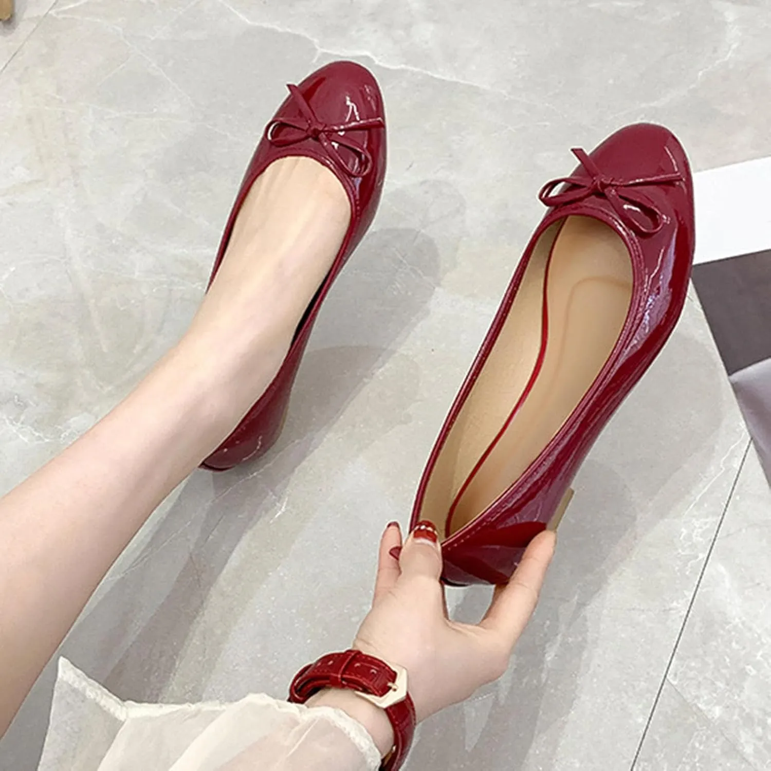 Women's Leather Ballet Flats Non-Slip Bow Detail Formal Shoes Cushioned Arch Support