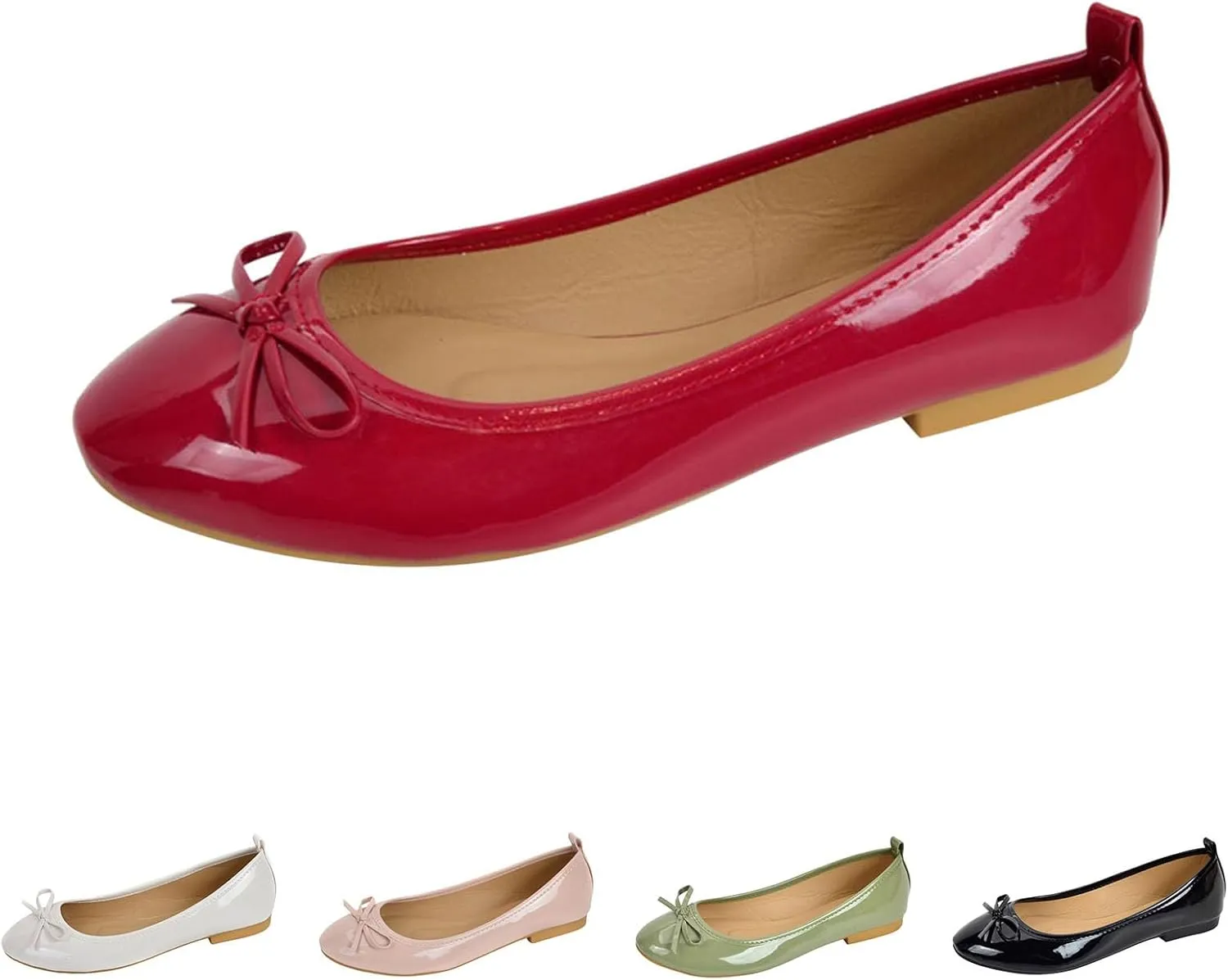 Women's Leather Ballet Flats Non-Slip Bow Detail Formal Shoes Cushioned Arch Support