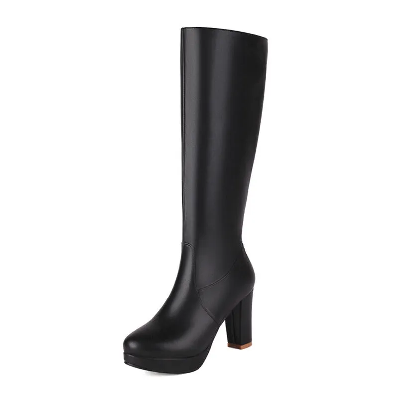 Women's platform chunky heeled knee high boots
