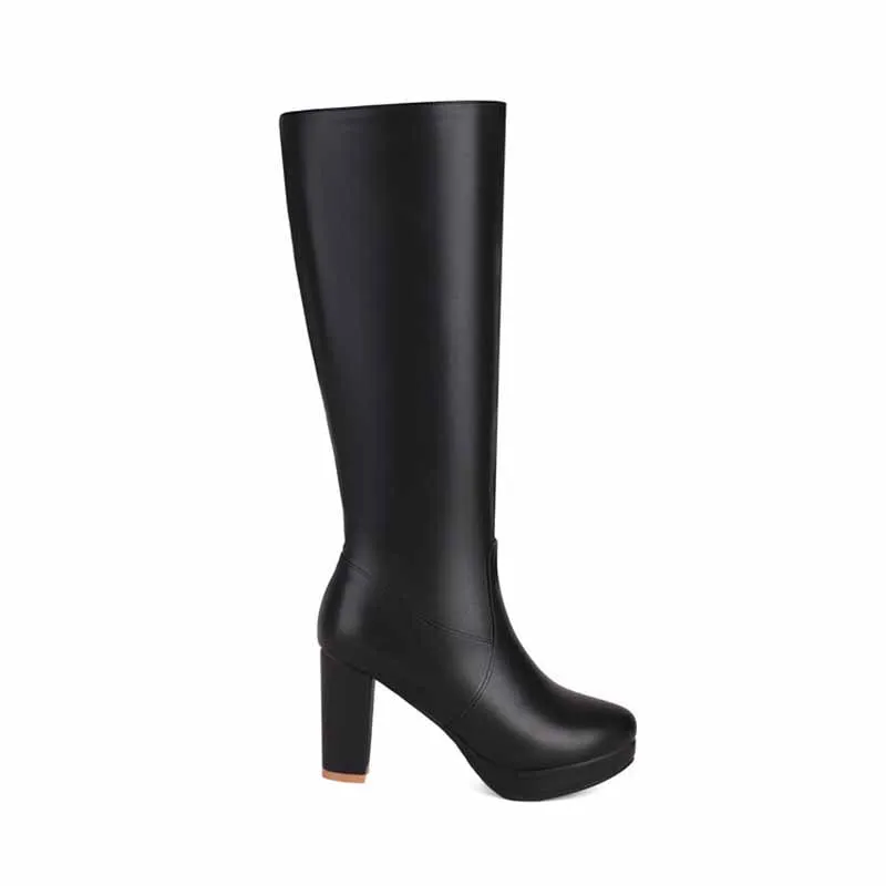 Women's platform chunky heeled knee high boots