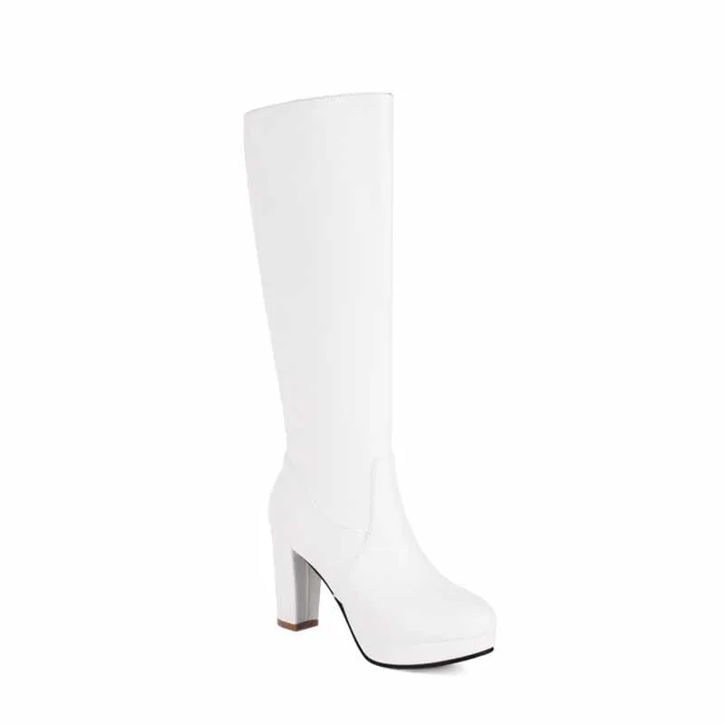 Women's platform chunky heeled knee high boots