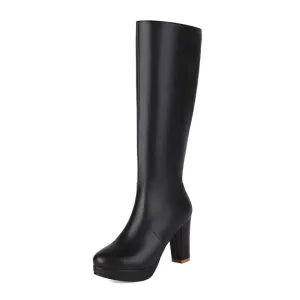 Women's platform chunky heeled knee high boots