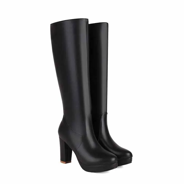 Women's platform chunky heeled knee high boots
