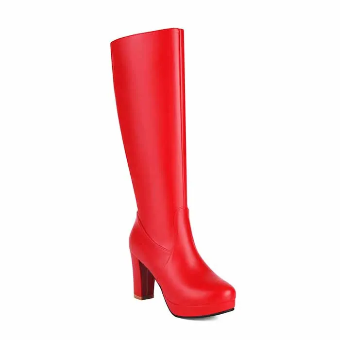 Women's platform chunky heeled knee high boots
