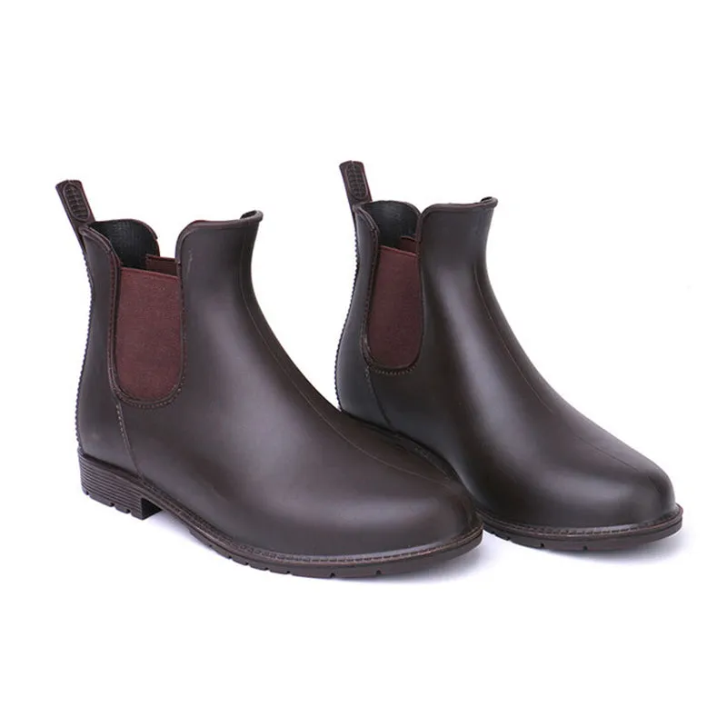 Women's waterproof Chelsea boots flat ankle high rain boots