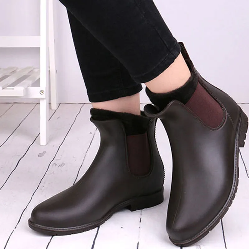 Women's waterproof Chelsea boots flat ankle high rain boots