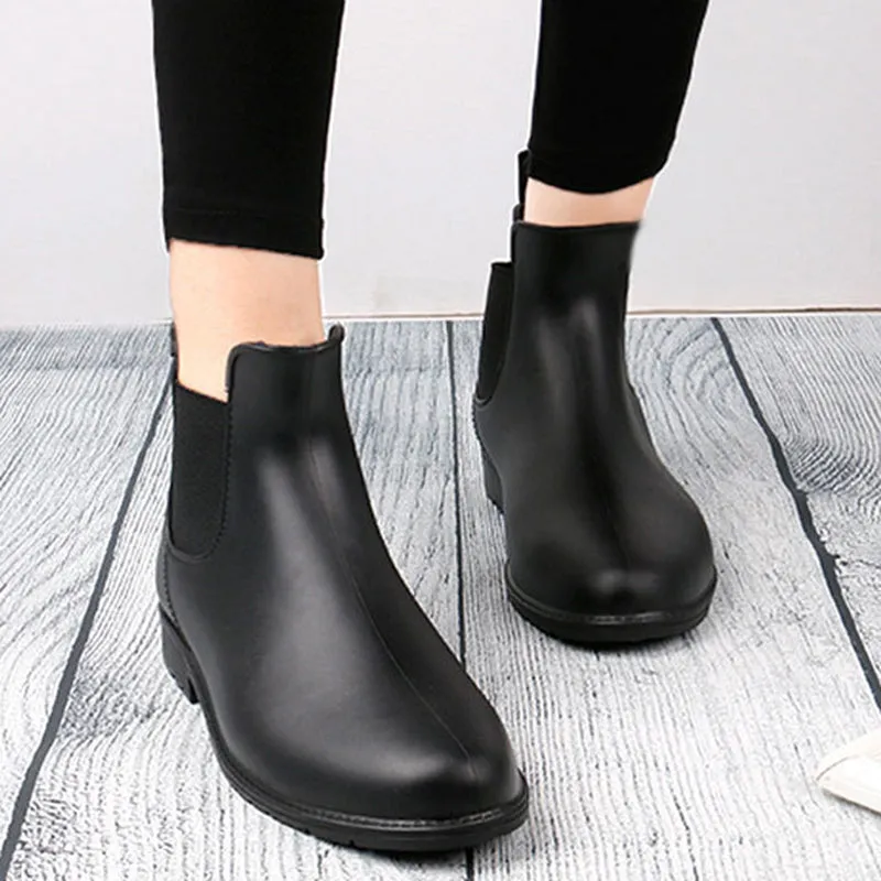 Women's waterproof Chelsea boots flat ankle high rain boots