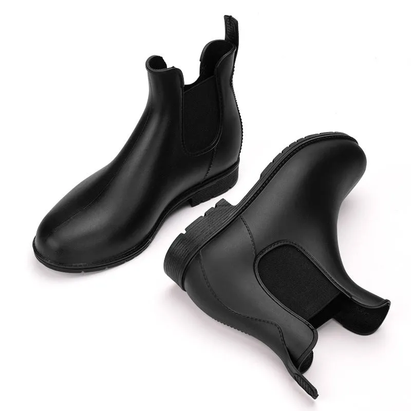 Women's waterproof Chelsea boots flat ankle high rain boots