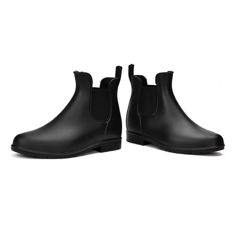Women's waterproof Chelsea boots flat ankle high rain boots