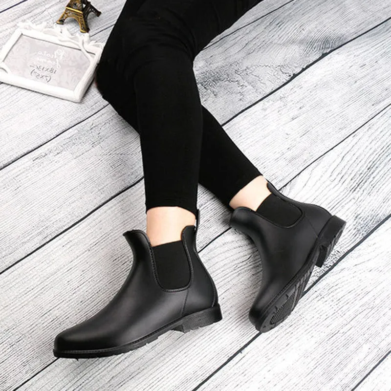 Women's waterproof Chelsea boots flat ankle high rain boots