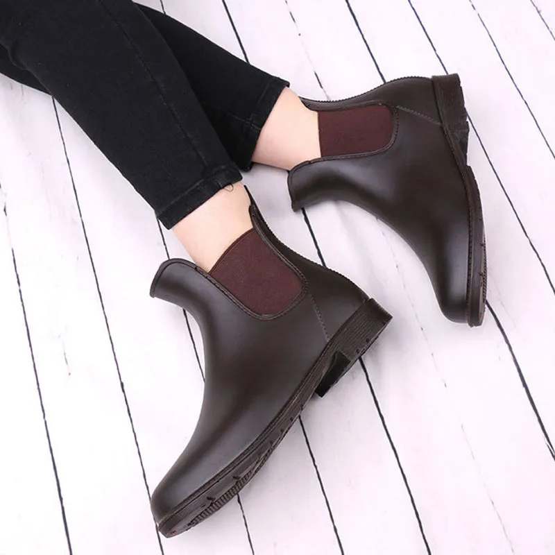 Women's waterproof Chelsea boots flat ankle high rain boots