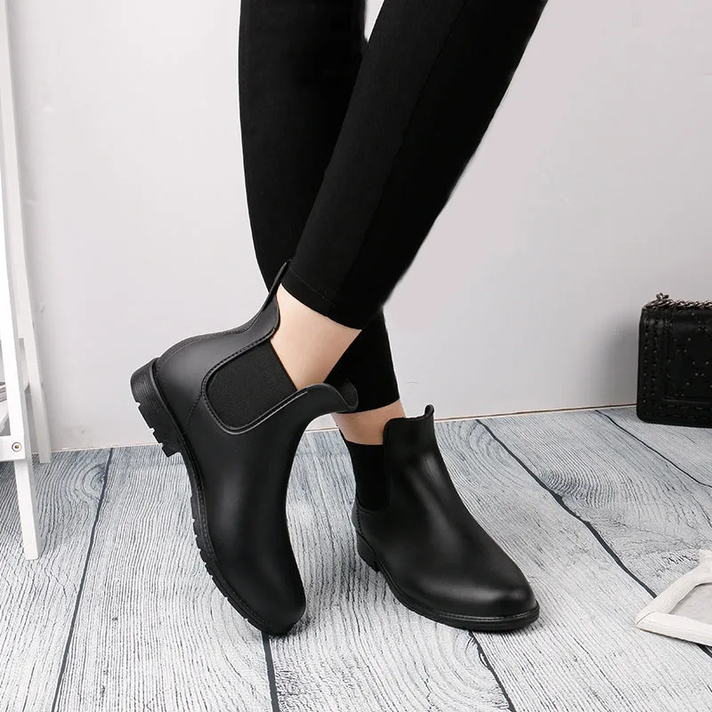 Women's waterproof Chelsea boots flat ankle high rain boots