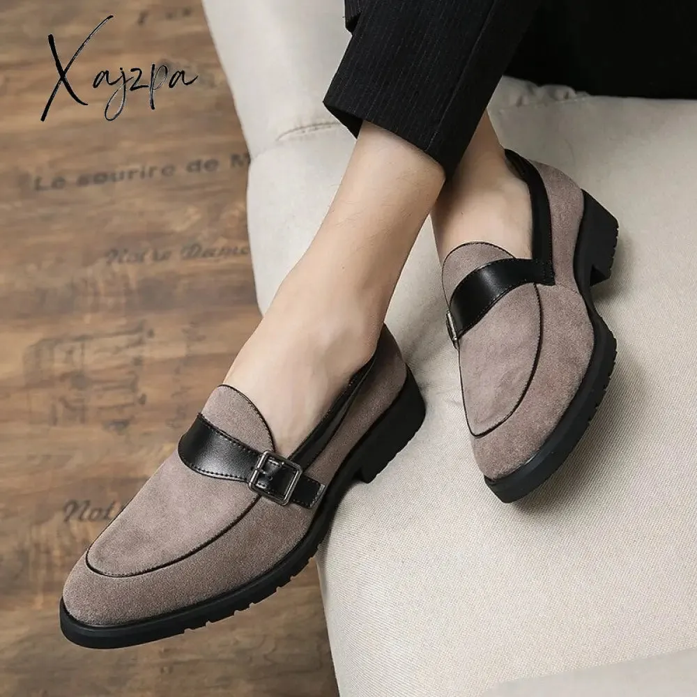Xajzpa - New Loafers Men Shoes PU Solid Color Business Casual Wedding Party Daily Classic Monk Buckle Slip-on Fashion Dress Shoes