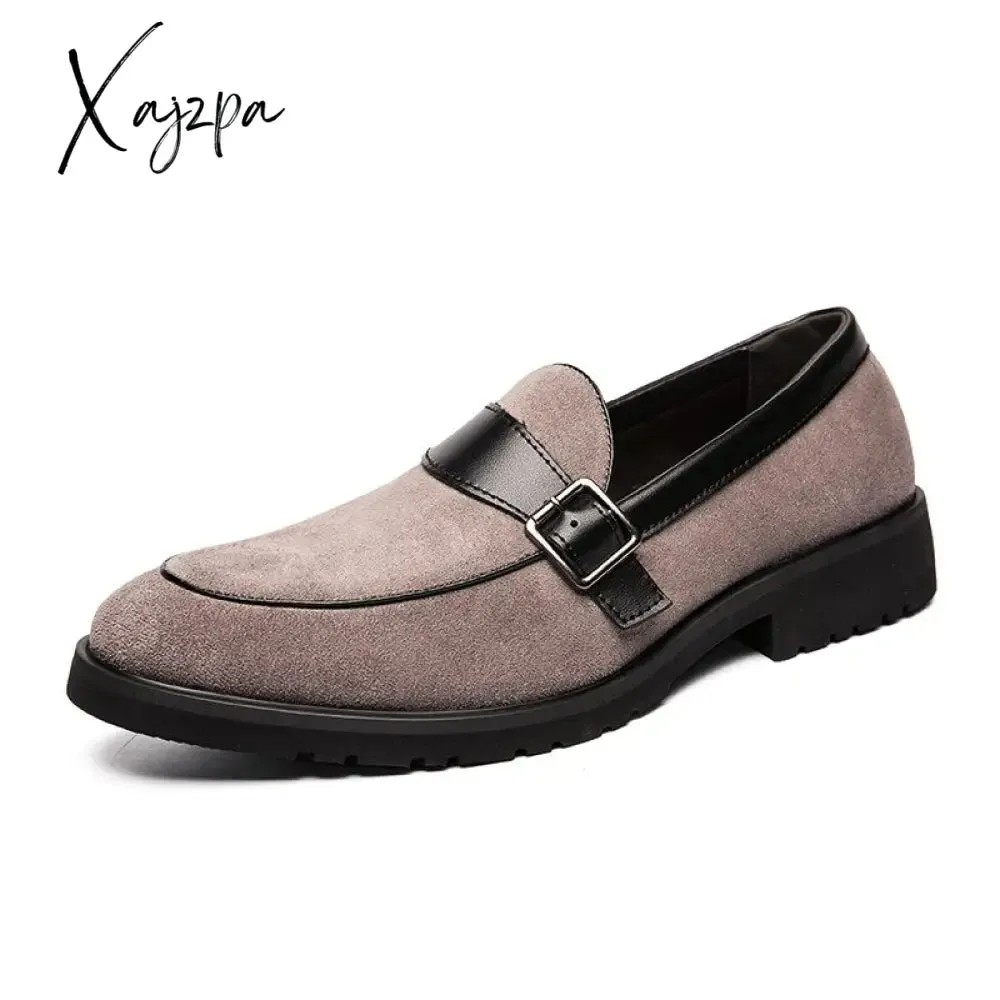 Xajzpa - New Loafers Men Shoes PU Solid Color Business Casual Wedding Party Daily Classic Monk Buckle Slip-on Fashion Dress Shoes