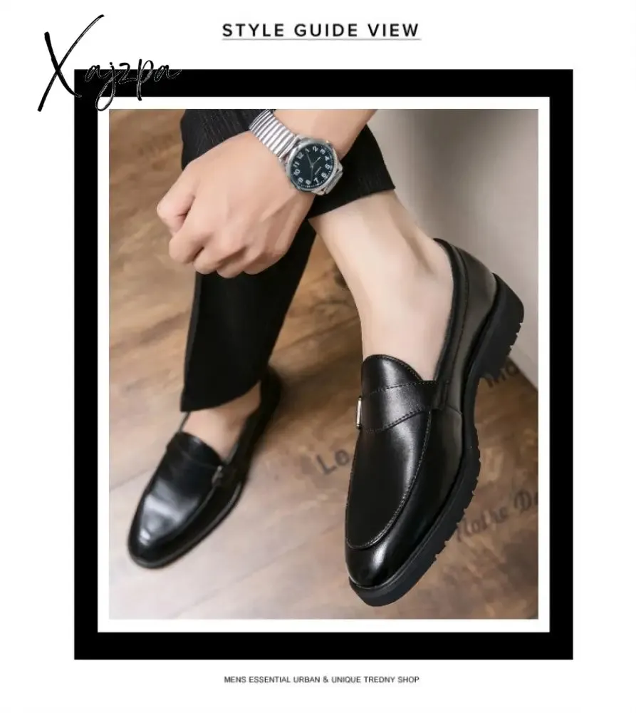 Xajzpa - New Loafers Men Shoes PU Solid Color Business Casual Wedding Party Daily Classic Monk Buckle Slip-on Fashion Dress Shoes