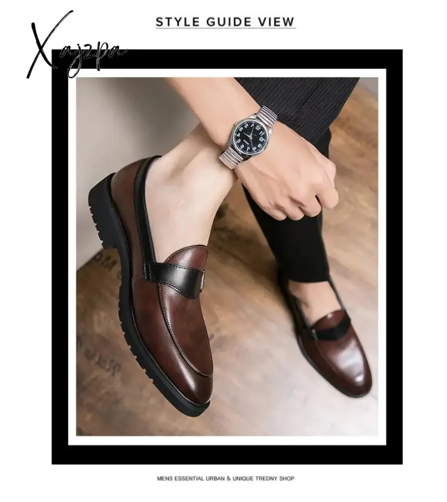 Xajzpa - New Loafers Men Shoes PU Solid Color Business Casual Wedding Party Daily Classic Monk Buckle Slip-on Fashion Dress Shoes